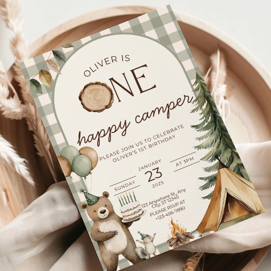 One Happy Camper Birthday Invitation Camping 1st 招待状