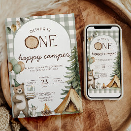 One Happy Camper Birthday Invitation Camping 1st  招待状