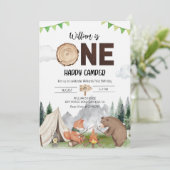 One Happy Camper Boy 1st Birthday Party 招待状 (スタンド正面)