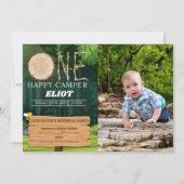 One Happy Camper Boy's 1 Birthday Photo 招待状 (正面)