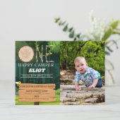 One Happy Camper Boy's 1 Birthday Photo 招待状 (スタンド正面)