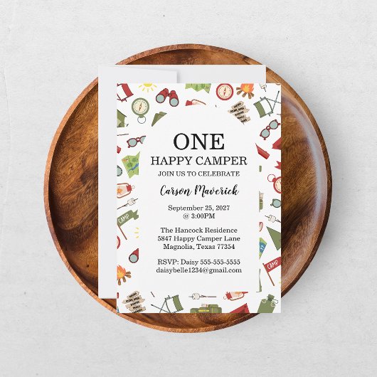 One Happy Camper Boys Birthday  招待状