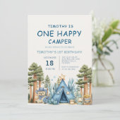 One Happy Camper Camping 1st Birthday 招待状 (スタンド正面)