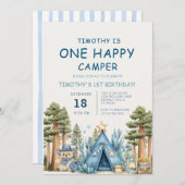 One Happy Camper Camping 1st Birthday 招待状 (正面/裏面)