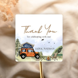 One Happy Camper Camping Boy Birthday スクエアシール