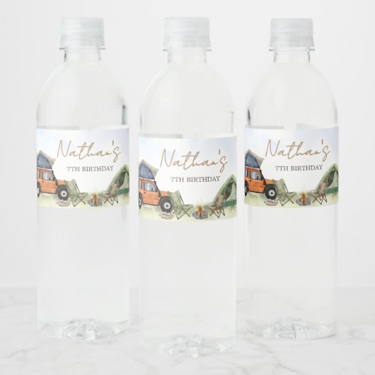 One Happy Camper Camping Boy Birthday ペットボトルラベル (ボトル)