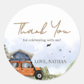 One Happy Camper Camping Boy Birthday ラウンドシール (正面)