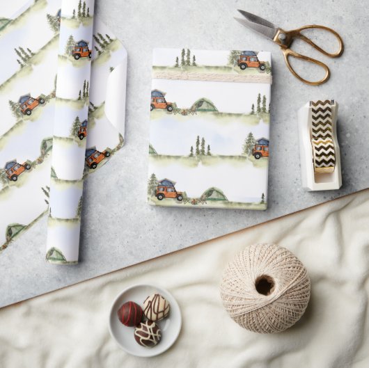 One Happy Camper Camping Boy Birthday ラッピングペーパー (クラフト)