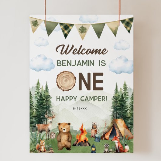 One Happy Camper First誕生日18x24ウェルカムサイン ポスター