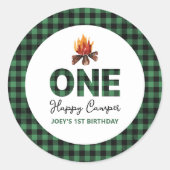 One Happy Camper First Birthday ラウンドシール (正面)