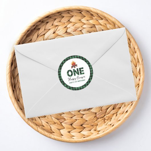 One Happy Camper First Birthday ラウンドシール