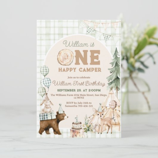 One Happy Camper First Birthday Invitation, 招待状 (スタンド正面)