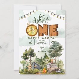 One Happy Camper First Birthday Invitation 招待状