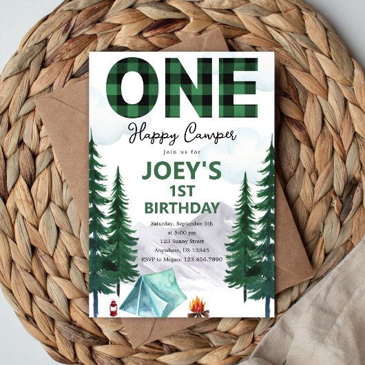 One Happy Camper First Birthday Invitation 招待状