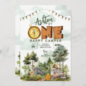 One Happy Camper First Birthday Invitation 招待状 (正面/裏面)