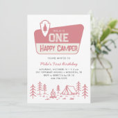 One Happy Camper Girls 1st Camping Forest Birthday 招待状 (スタンド正面)