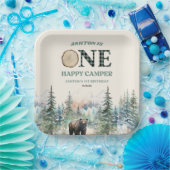 ONE Happy Camper Green Bear 1st誕生日パーティー ペーパープレート (パーティー)