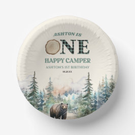 ONE Happy Camper Green Bear 1st誕生日パーティー ペーパーボウル