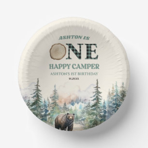 ONE Happy Camper Green Bear 1st誕生日パーティー ペーパーボウル