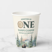 ONE Happy Camper Green Bear 1st誕生日パーティー 紙コップ (裏面)