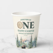 ONE Happy Camper Green Bear 1st誕生日パーティー 紙コップ (正面)
