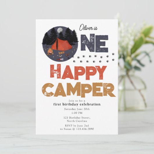 One Happy Camper Invite 1st Summer Birthday 招待状 (スタンド正面)