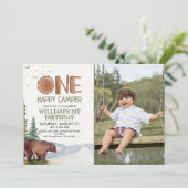 One Happy Camper Photo Bear Boys 1st Birthday 招待状 (スタンド正面)