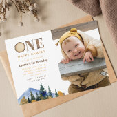 One Happy Camper Photo Boy's 1 Birthday Forest 招待状