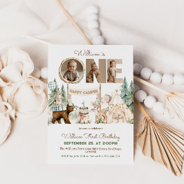 One Happy Camper Photo First Birthday 招待状