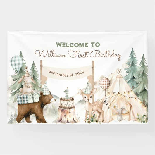 One Happy Camper Photo First Birthday 横断幕 (横)