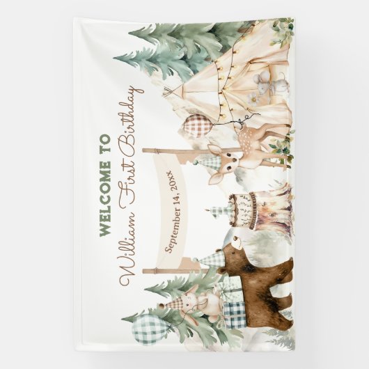 One Happy Camper Photo First Birthday 横断幕 (縦)