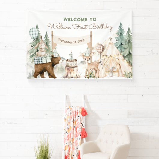 One Happy Camper Photo First Birthday 横断幕 (インサイチュ)