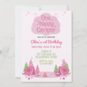 One Happy Camper Pink 1st Birthday 招待状 (正面)