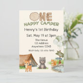 One Happy Camper Wood Watercolor Animal Birthday 招待状 (スタンド正面)