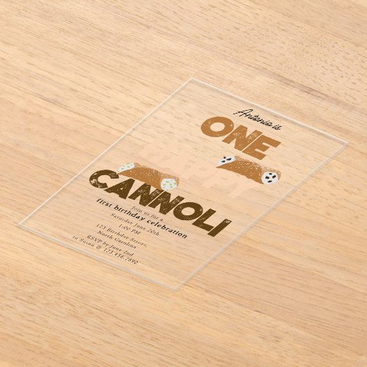 One Happy Cannoli Invite 1st  First Birthday Cute アクリル招待状 (レイダウン)