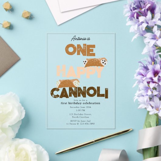 One Happy Cannoli Invite 1st  First Birthday Cute アクリル招待状 (インサイチュ (ウェディング))