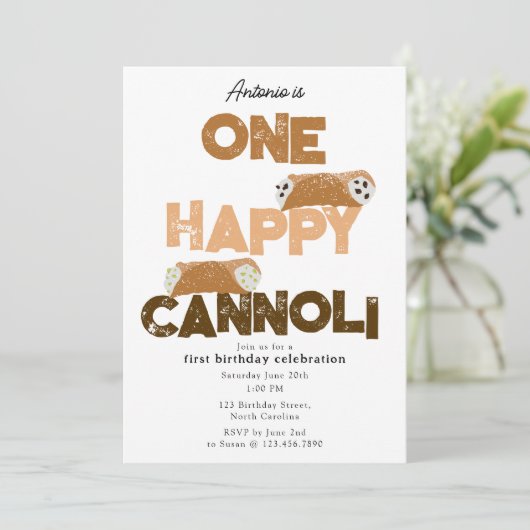 One Happy Cannoli Invite 1st First Birthday Cute 招待状 (スタンド正面)