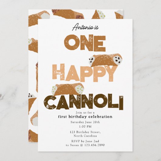 One Happy Cannoli Invite 1st  First Birthday Cute 招待状 (正面/裏面)