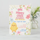 One Happy Chick, Floral 1st Birthday 招待状 (スタンド正面)