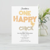 One Happy Chick Invite 1st Baby Chicken Birthday 招待状 (スタンド正面)