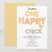 One Happy Chick Invite 1st Baby Chicken Birthday 招待状 (正面/裏面)