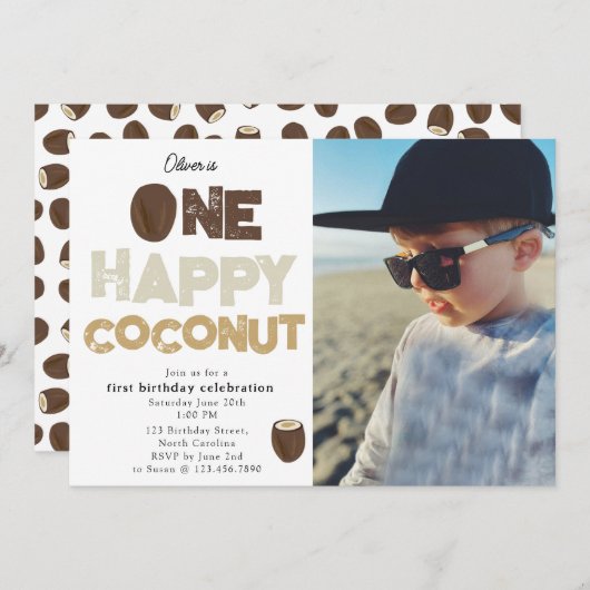 One Happy Coconut 1st Summer Birthday Photo 招待状 (正面/裏面)