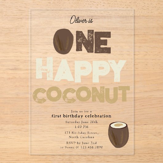 One Happy Coconut Invite 1st Summer Birthday アクリル招待状 (正面)