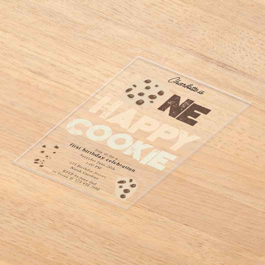 One Happy Cookie Invite 1st First Birthday Cute アクリル招待状 (レイダウン)