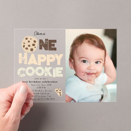One Happy Cookie Invite 1st First Birthday Photo アクリル招待状 (インサイチュ (ポータブル))