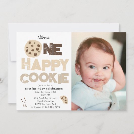 One Happy Cookie Invite 1st  First Birthday Photo 招待状 (正面)