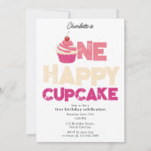 One Happy Cupcake Invite 1st First Birthday Cute 招待状 (正面)