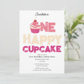 One Happy Cupcake Invite 1st First Birthday Cute 招待状 (スタンド正面)