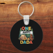 One Happy Dada Camper First Birthday Camping Bear  キーホルダー (正面)