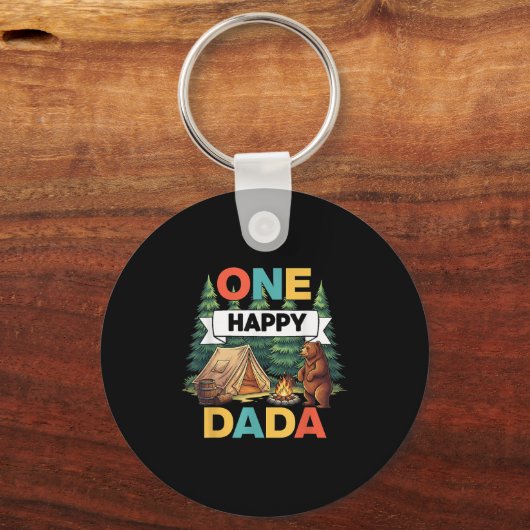 One Happy Dada Camper First Birthday Camping Bear キーホルダー (正面)